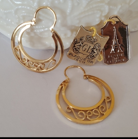 Gold Scroll Hoop Earrings - Picture 3 of 3